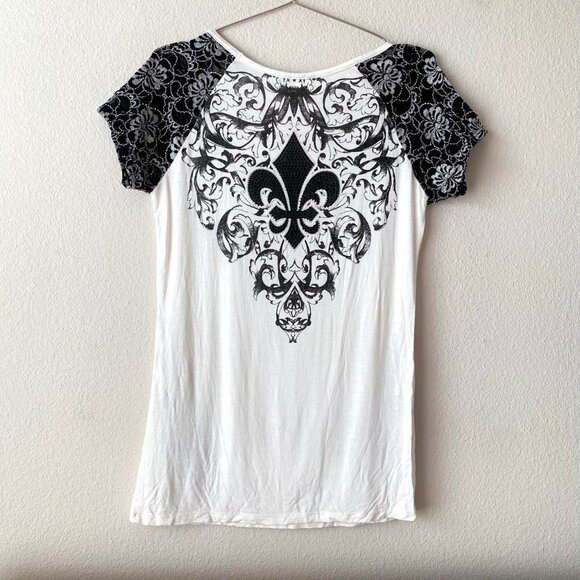 Vocal y2k 2000s Made in USA vintage white and black rhinestone bling top Medium - Picture 2 of 5